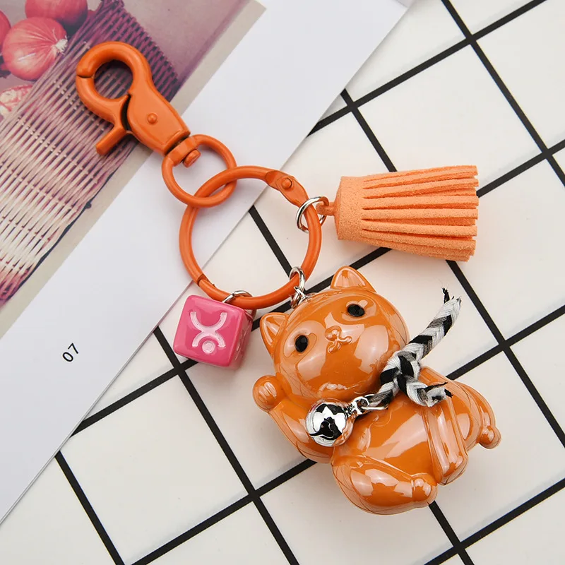 Orange Милый счастливый кот, брелок для автомобиля, мультяшный брелок для пары, подвеска колокольчик, автомобильный брелок для мужчин и женщин, Висячие ювелирные изделия K2268 - Цвет: Orange
