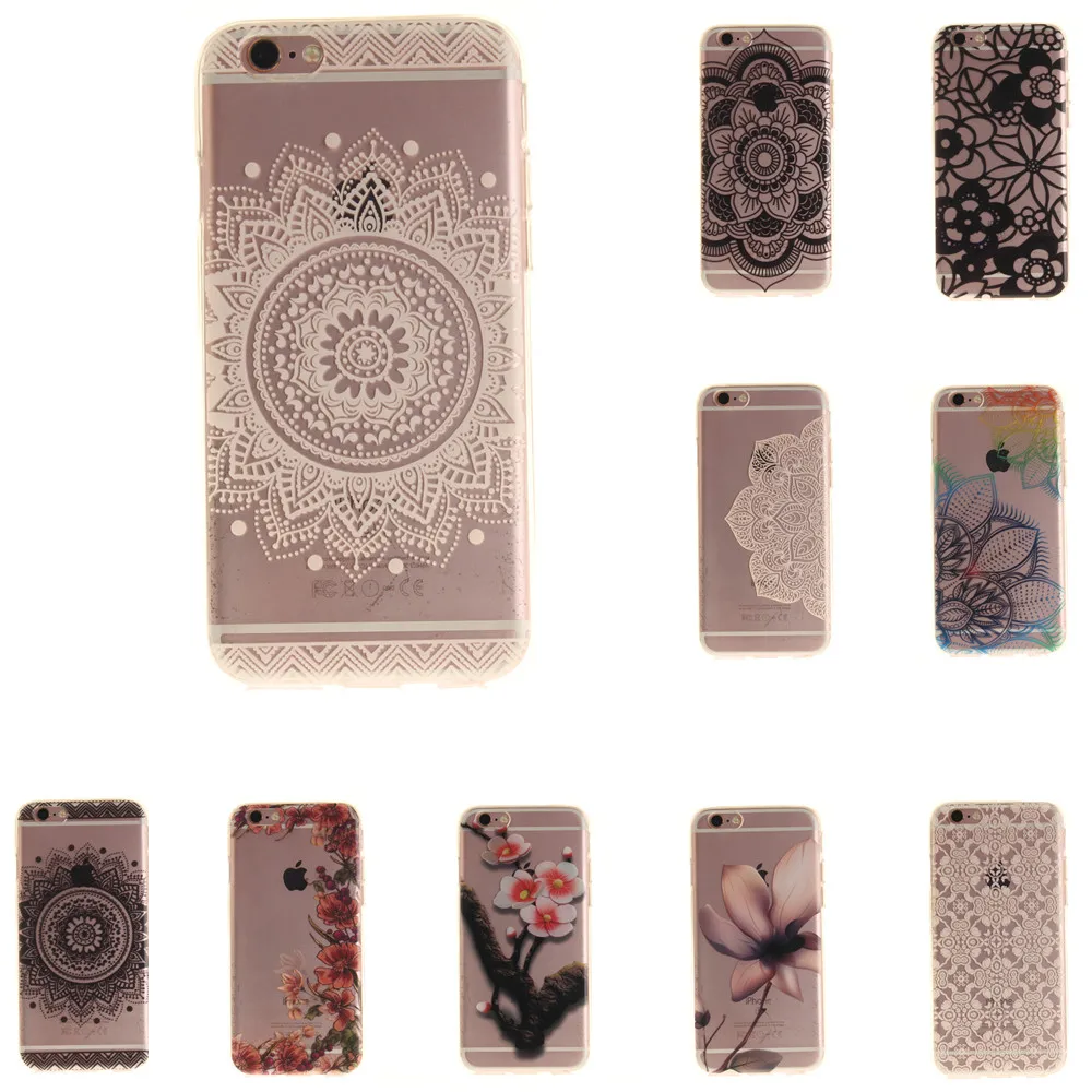 For iphone 7 Case Art Print Silicon For iphone 6 Coque Soft Aztec Flowers Bohemia Back Cover