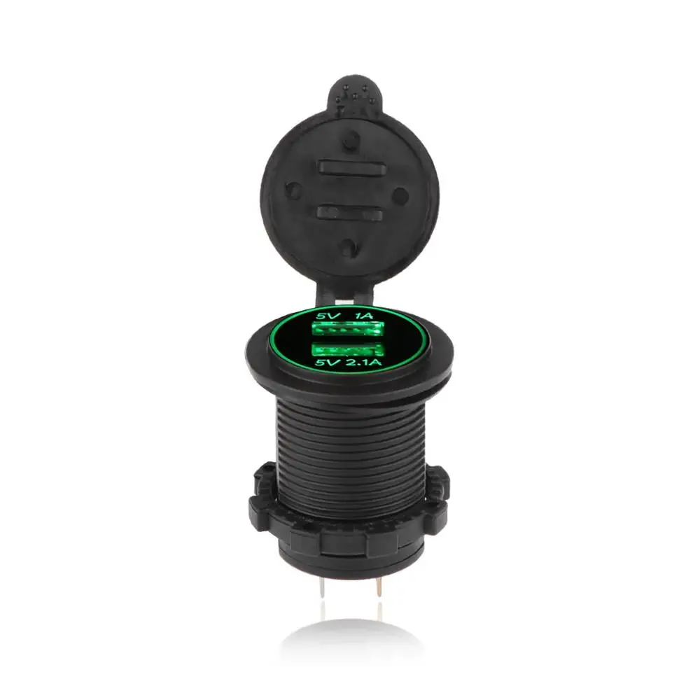 green Onever универсальный автомобильный прикуриватель Зарядное устройство usb-устройство для DC12V-32V Водонепроницаемый Dual USB Зарядное устройство 2 Порты и разъёмы Мощность разъем 5В 2.1A/1A - Название цвета: green