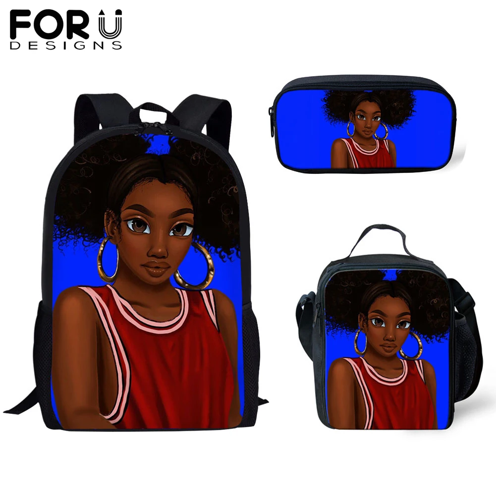 FORUDESIGNS/Школьный рюкзак 3 шт. для девочек, студенческий, спортивный, Африканский, для девушек, художественный, набор, для книг, для женщин, детей, на заказ, сумка для ноутбука, рюкзак