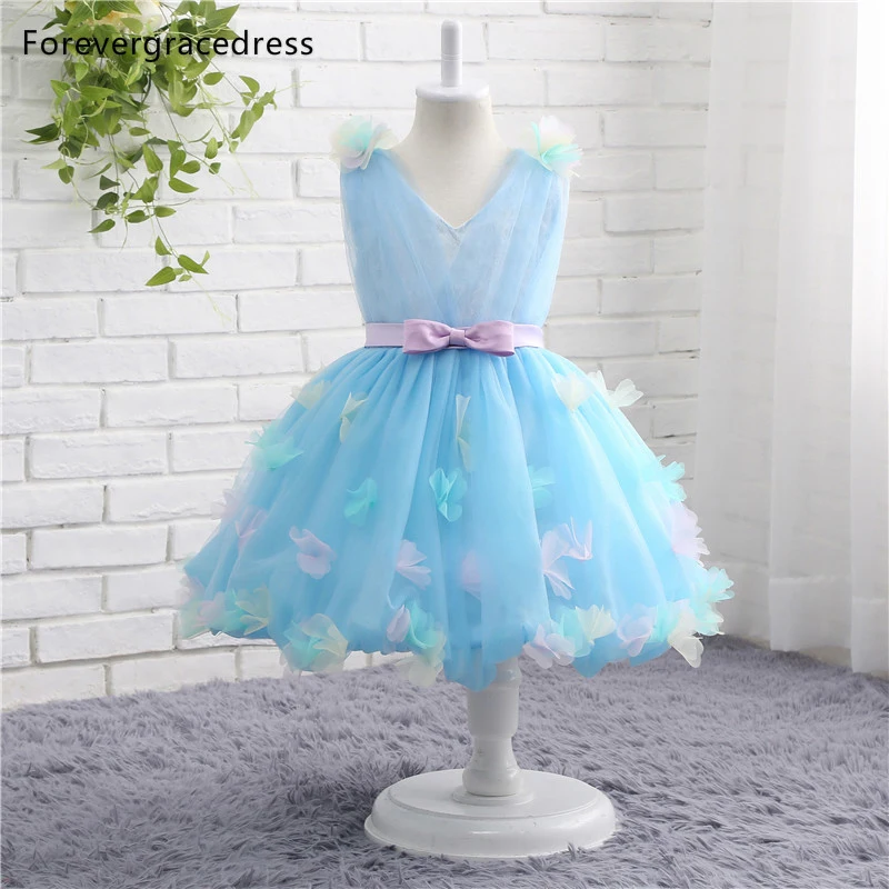 Forevergracedress реальные фотографии Прекрасное платье с цветочным узором для девочек Симпатичные V Средства ухода за кожей шеи без рукавов с Пояса детей Праздничное платье