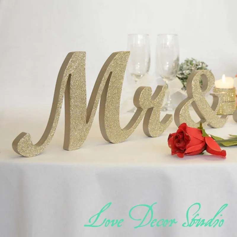 Free shipping  7" tall Champagne mr&mrs sign set. Wedding sign set. Sweetheart table decor wooden signs