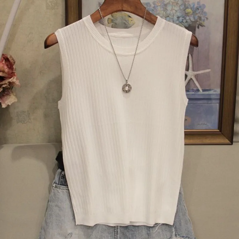 Knitted Vests Women Top O-neck Solid Tank Blusas Mujer De Moda Spring Summer New Fashion Female Sleeveless Casual Thin Tops 4588 Knitted Vests Women Top O-neck Solid Tank Blusas Mujer De Moda 2020 Summer Fashion Female Sleeveless Casual Thin Tops womens cami