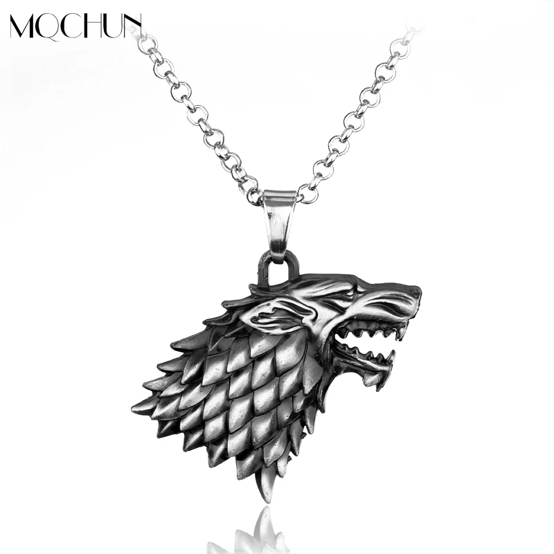 Fashion Cool 3D Wolf Head Stark Crest Pendant Necklace Alloy Jewelry Game Of Throne Necklace for Men Christmas Collar Souvenir Fashion Cool 3D Wolf Head Stark Crest Pendant Necklace Alloy Jewelry Game Of Throne Necklace for Men Christmas Collar Souvenir