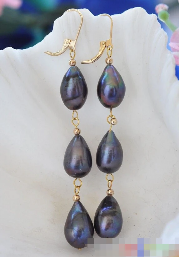 

hot sell new - free shipping 00080 3line BLACK DRIP FRESHWATER PEARL DANGLE EARRING