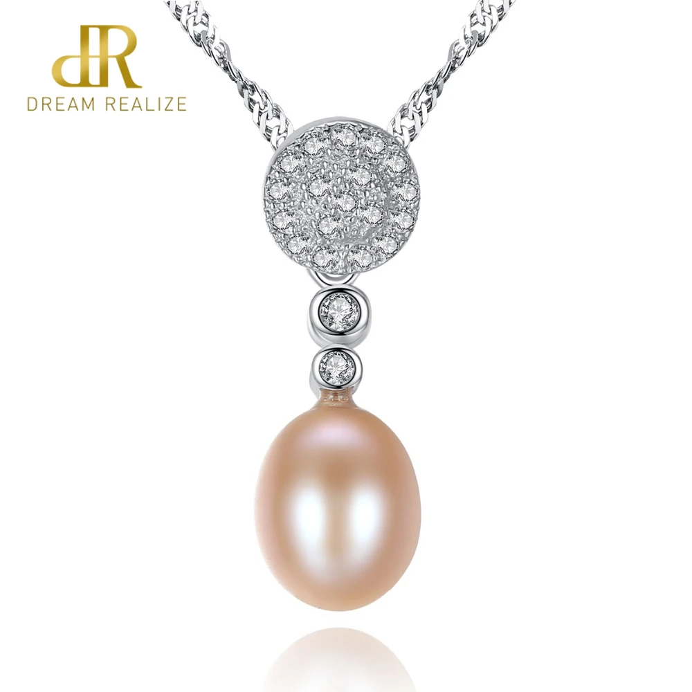 

DR Brand Sterling Silver Jewelry Chain 925 Necklaces Top Quality 8-9mm Freshwater Pearl Charm Pendent For Women Collier