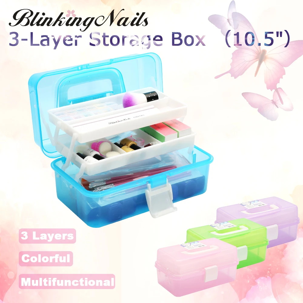 

BlinkingNails 3Layer Plastic Nail Tools Storage Box Organizer in ABS Case for Manicure Container Tool Box for Nail Art Equipment