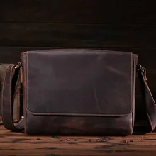 Neweekend retro caballo loco del zurriago del cuero genuino de hombro del mensajero de crossbody ipad bolsa para el hombre