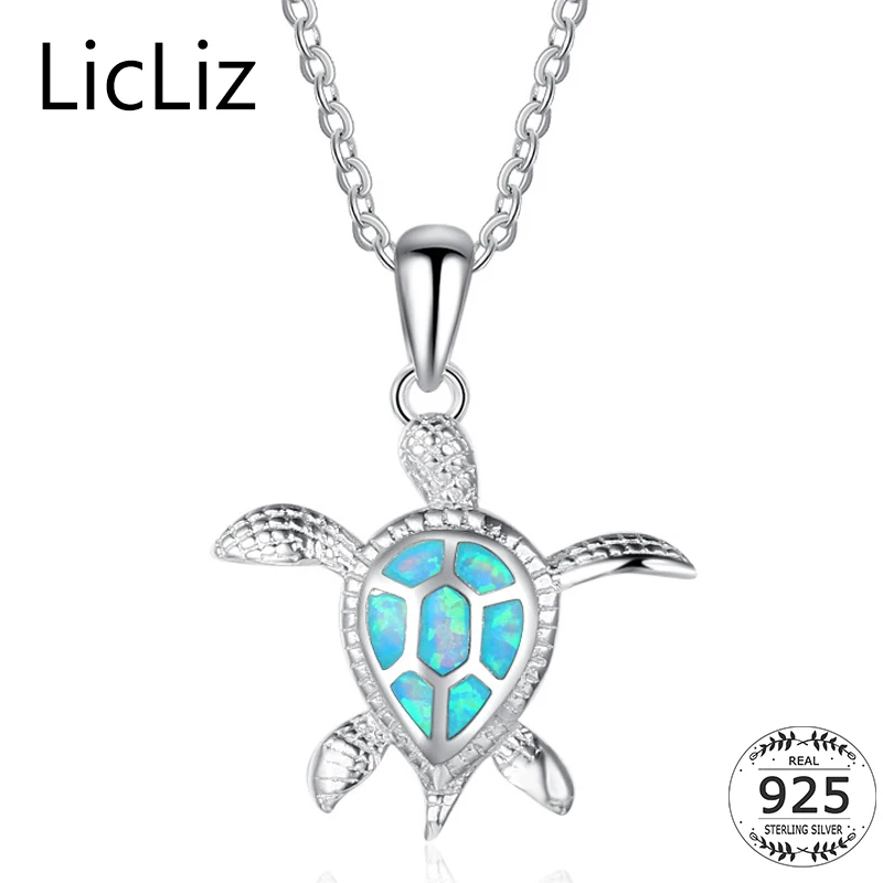 Licliz 925 Sterling Silver Turtle Necklace Collar Women Blue Fire Opal