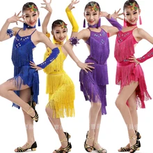 Платье для фигурного катания для девочек латинский танцевальный костюм платье с блестками дети бальный танцы Сальса вечерние платья для танцев