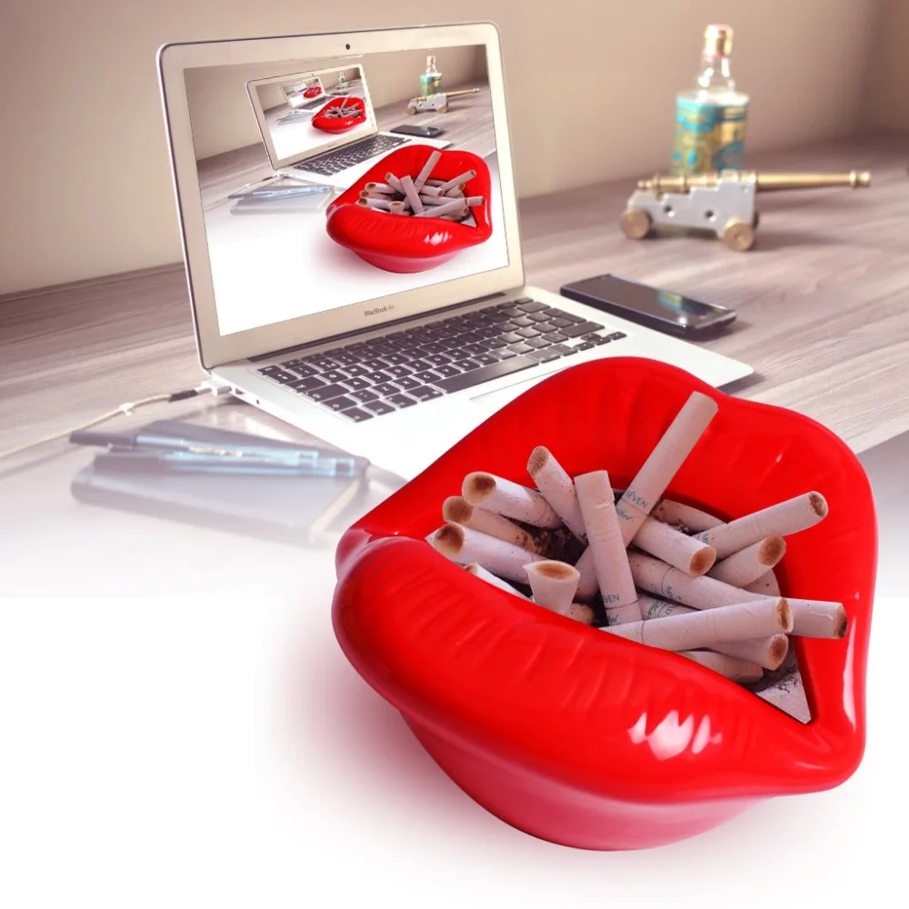Ceramic Cigarette Ashtray Novelty Lip Mouth Cigarette Ashtray Holder For Smoker Fashion Home & Office Decorations Red (8)