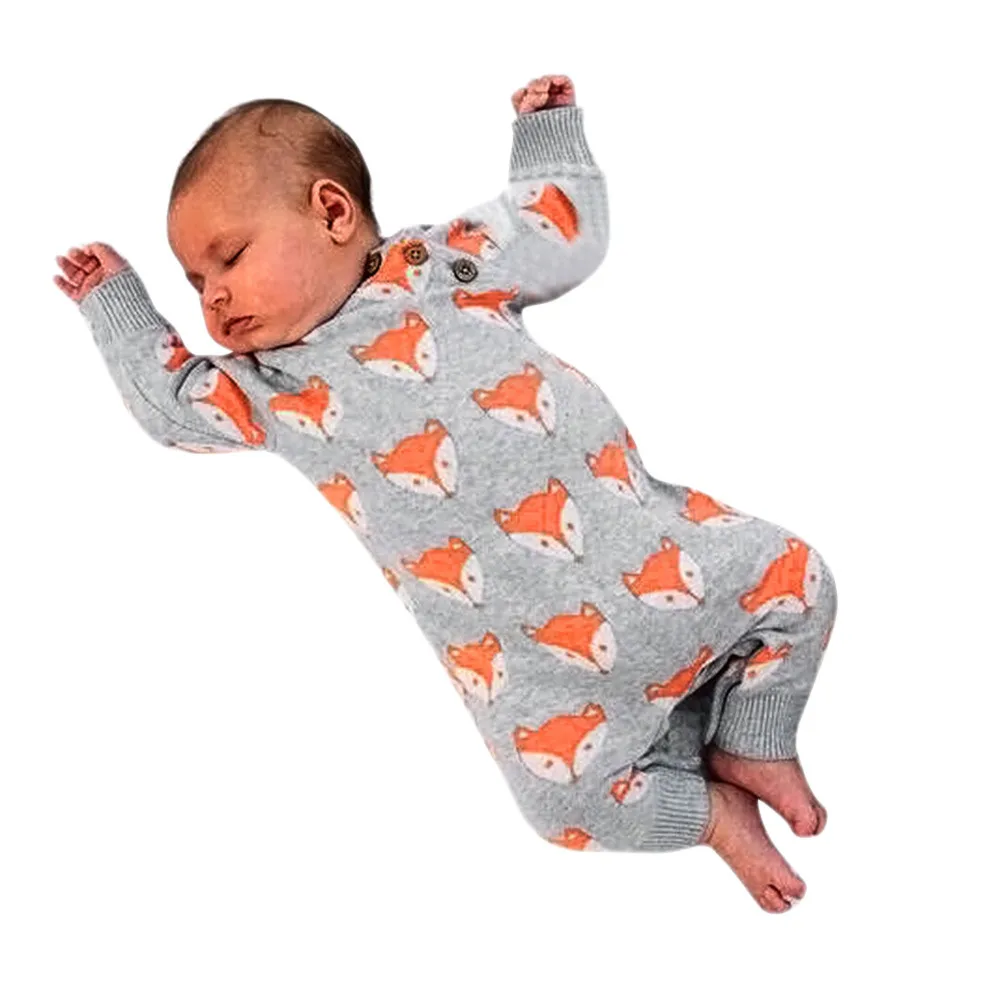 

High quality Winter Spring Cute Newborn Infant Baby Girl Boy Fox Print Warm Long Sleeve Romper Jumpsuit baby clothing 6M-24M