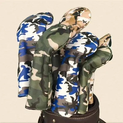 التمويه نوادي الجولف Headcovers مجموعة ل ودز أداة لعب الجولف الممر السالك Utililty الغطاء الواقي 3 قطعة 3 ألوان