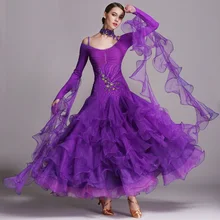 8 цветов Изысканная роскошь для фламенко, бальных танцев платья стандартный бальный зал Одежда для танцев для соревнований Стандартный танец платье вальс