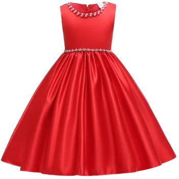 

Flower Girls Wedding Bridesmaid Dress for Kids High Waist Ball Gown Dress Beading Rhinestone Waist Girls Party Princess Dress