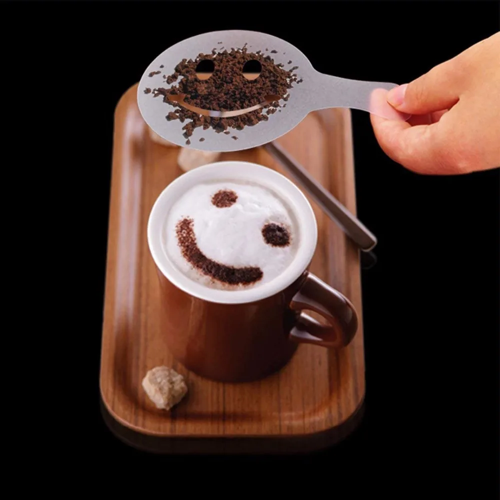 16PCS/set Plastic Cafe Foam Spray Template Barista Stencils Decoration Tool Garland Mold Fancy Coffee Printing Flower Model cappuccino mold