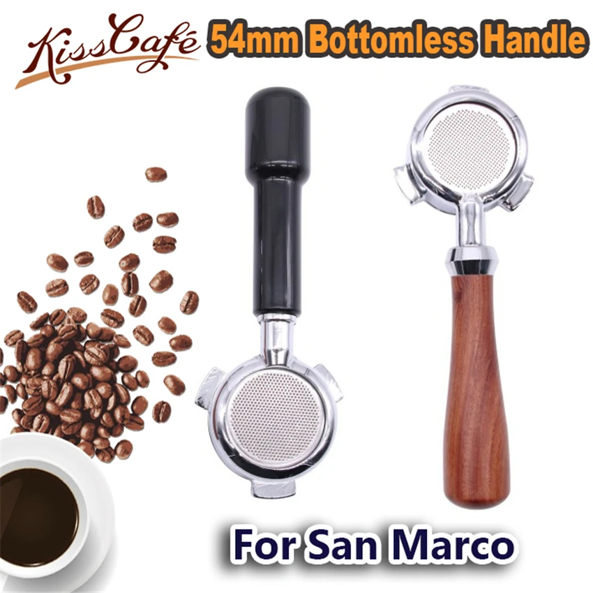 

54MM Stainless Steel Coffee Machine Bottomless Filter Holder For SanMarco Portafilter Wooden Handle Professional Accessory