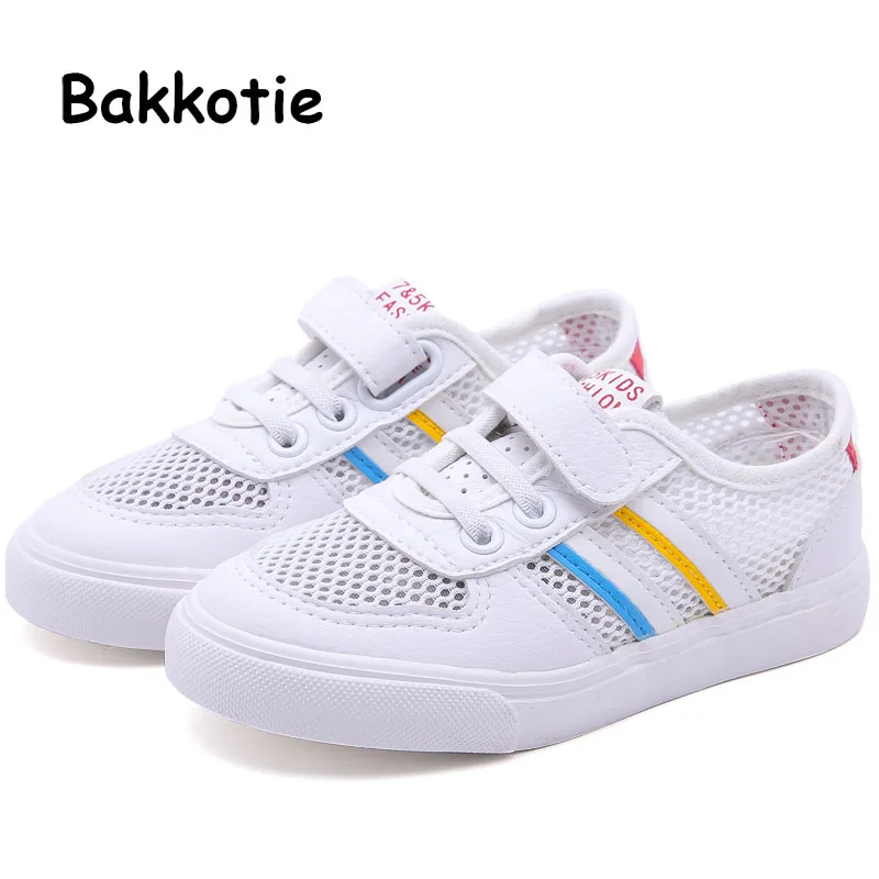 

Bakkotie 2019 New Spring Kids Fashion Breathable Mesh Shoes Boys Black Anti Slippery Soft Casual Shoes Baby Girls White Sneakers