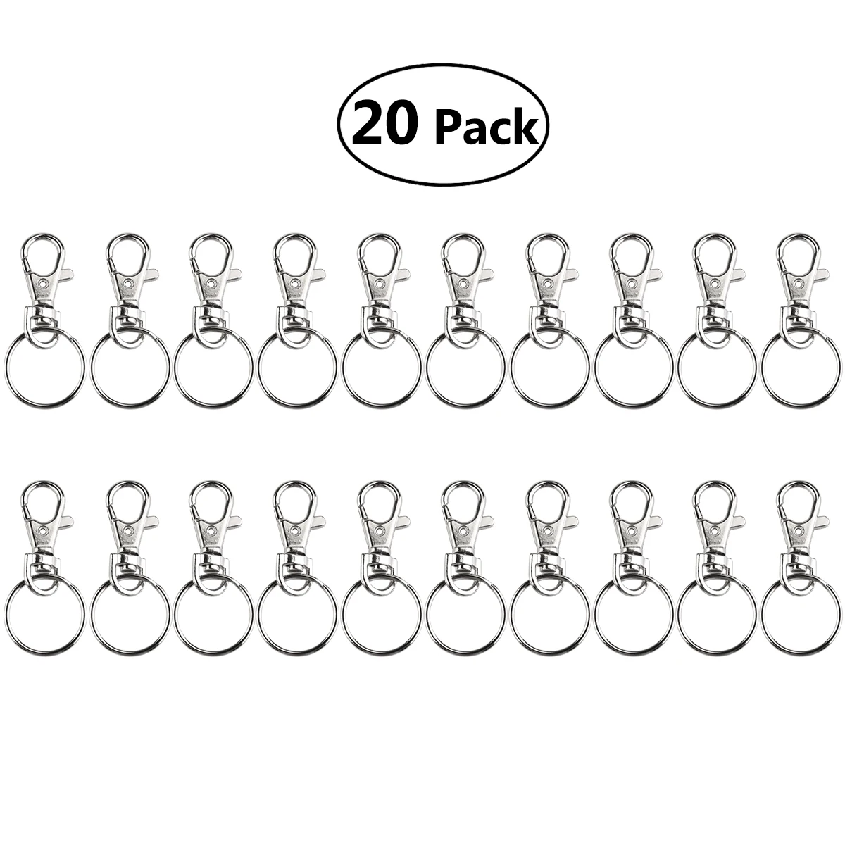 

20 Sets of Large-sized Detachable Metal Lobster Trigger Swivel Key chains with 25mm Key Rings Jewelry Art Crafts (Silver)