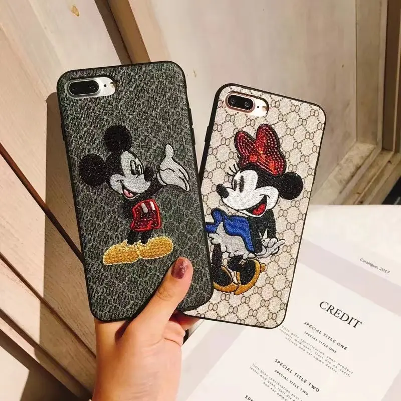 

Luxury X Phone Case Cover For Apple Iphone 7 8 6 Plus Embroidered Case Cute Mickey Minnie Mouse Cartoon Case Covers Fundas Coque