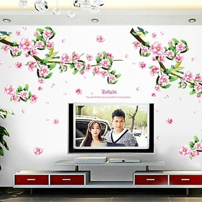 Sweet Romance The Picture Plum Blossom Bedroom Tv Setting Sofa Peach Stickers Can Remove Waterproof Landscape Photo Wall 2021