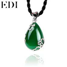 EDI Blue Gemstone Pendant Necklace for Women Hollow Flower 925 Sterling Silver Necklace Collier