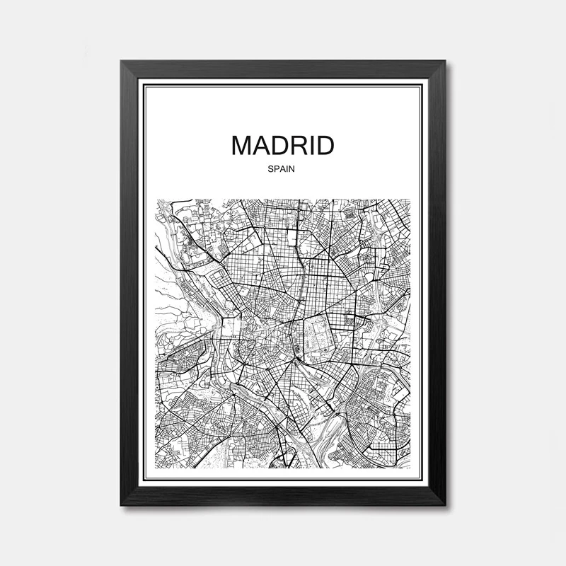 Карта всемирно известных городов абстрактное плакат искусство крафт-бумажный постер для бара/Кафе Ретро Эскиз художественное оформление роспись Наклейка на стену 42x30 см - Цвет: MADRID