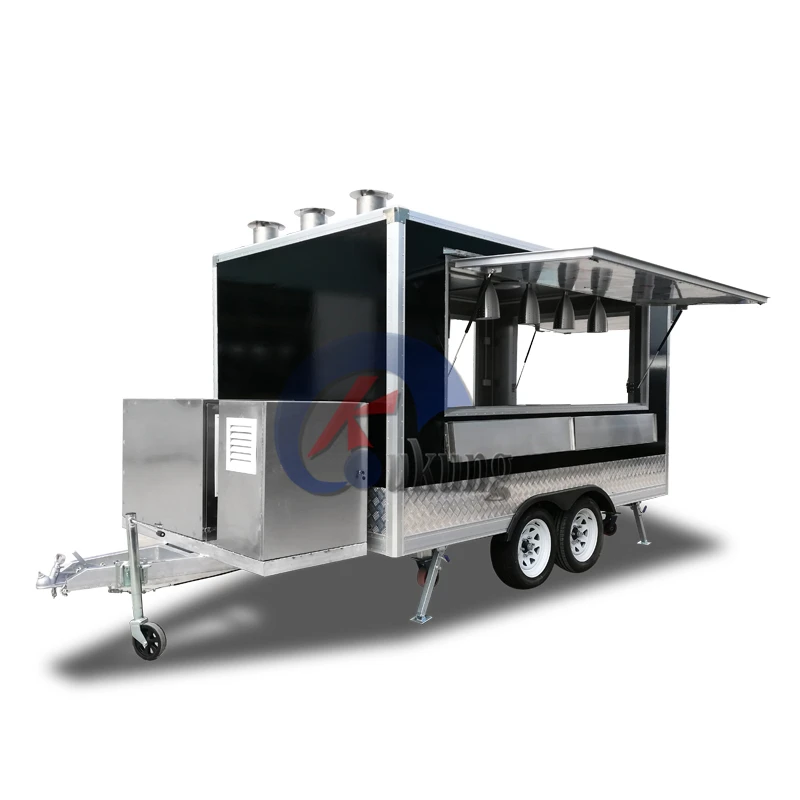 

UKUNG square trailer mobile food truck hot dog cart customized hamburg mobile kitchen trailer with griddle and fryer