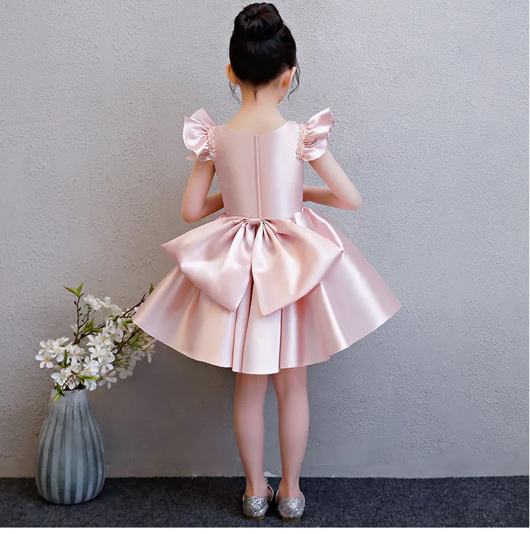 KICCOLY/Коллекция года; элегантное платье для маленьких девочек; летнее платье из тюля с круглым вырезом и бисером для девочек; розовое платье без рукавов; одежда принцессы с большим бантом