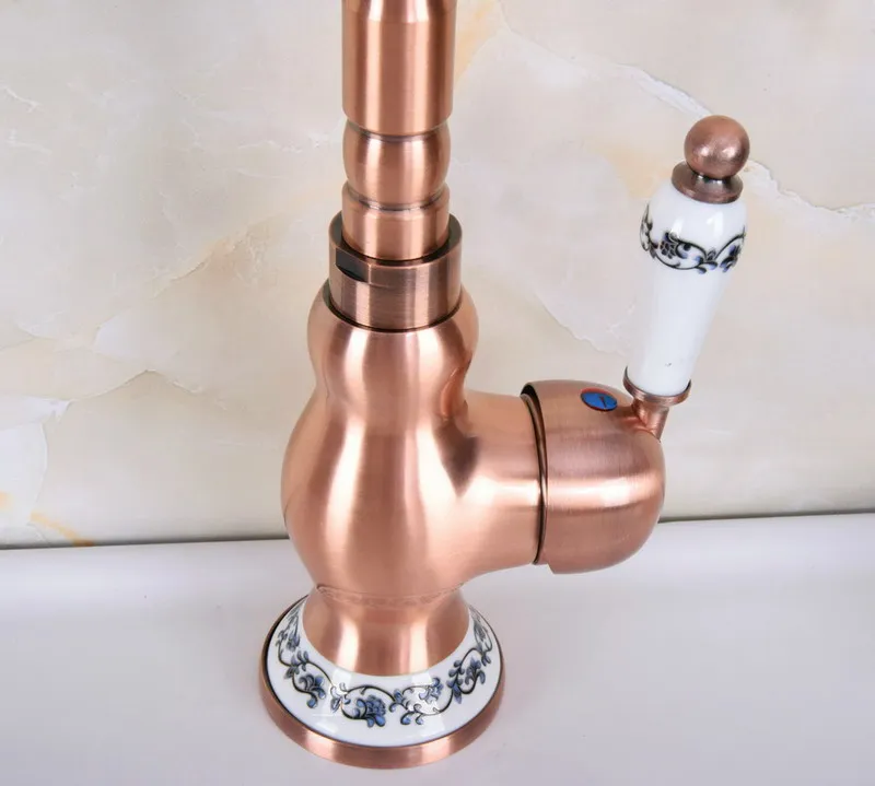 Antique Red Copper Brass Single Ceramic Lever Base Bathroom Kitchen Basin Sink Faucet Mixer Tap Swivel Spout Deck Mounted mnf638