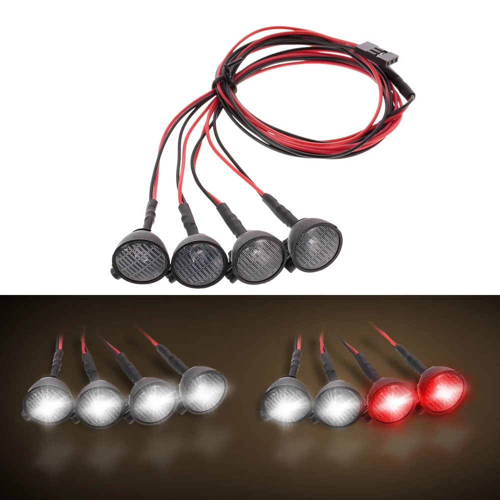 

4pcs RC Car Multi-Function Round LED Light Lampshade for 1:10 RC Crawler Car HSP REDCAT Axial SCX10 Traxxas TRX-4