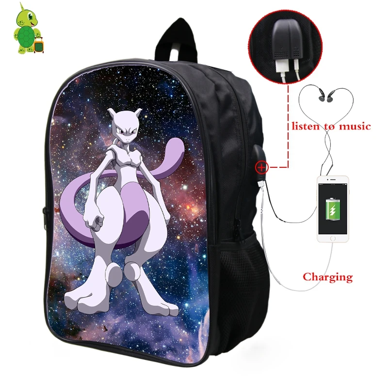 Pokemon Mewtwo Galaxy Космический рюкзак Многофункциональный USB зарядка Разъем для наушников ноутбук рюкзак для подростков мужчин и женщин школьные сумки