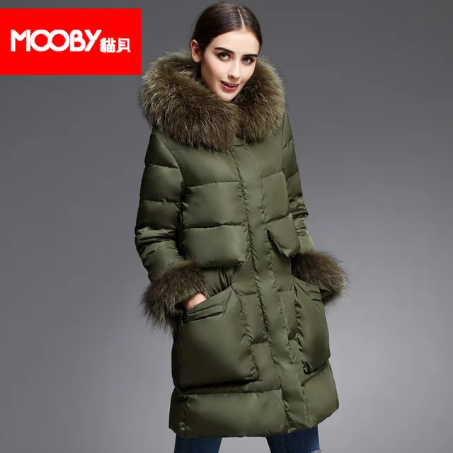 Cheap 2015 new Hot winter Thicken Warm Woman Down jacket Coat Parkas Outerwear Hooded Raccoon Fur collar Mid long plus size XL Loose
