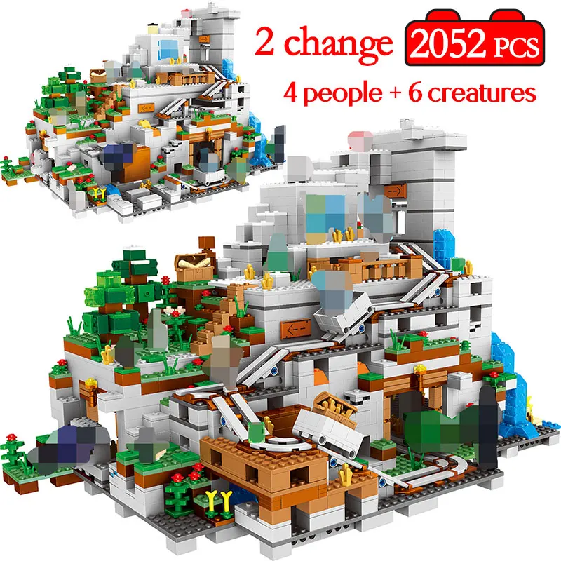 

Large The Mountain Cave Model Building Block Compatible Legoinglys My World Figures 2052pcs Bricks Sets Toys for Children