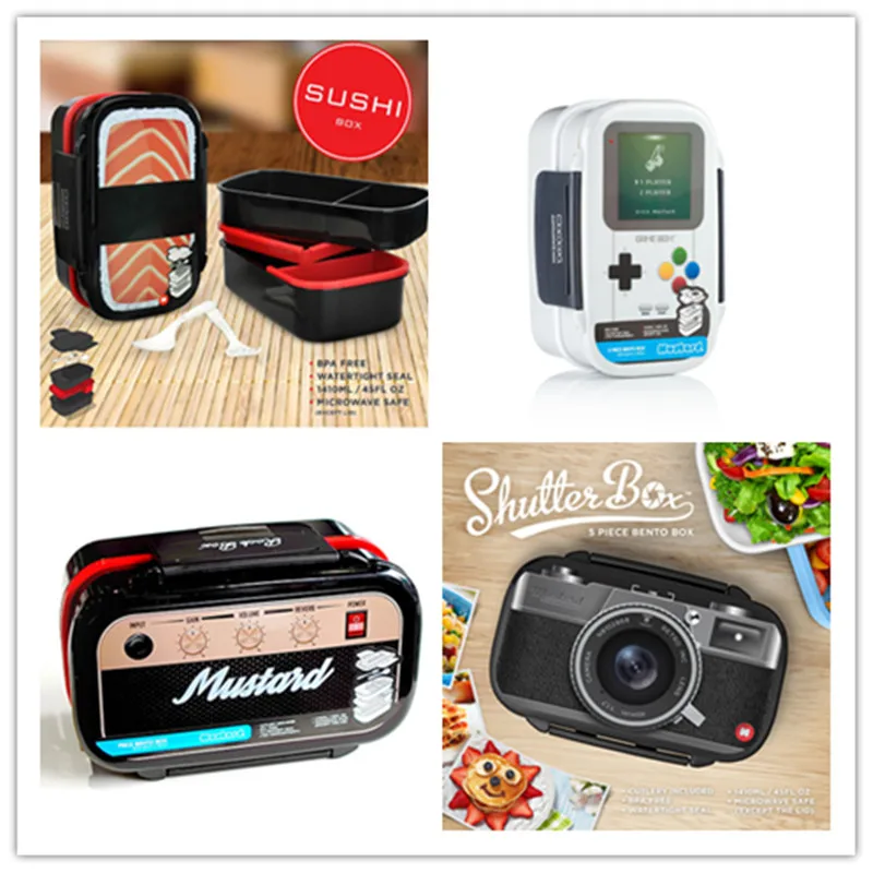 Plastic Double Layer Lunch Boxs Sushi Bento Box Microwavable LunchBox Set Office School Gamebox Camera Radio