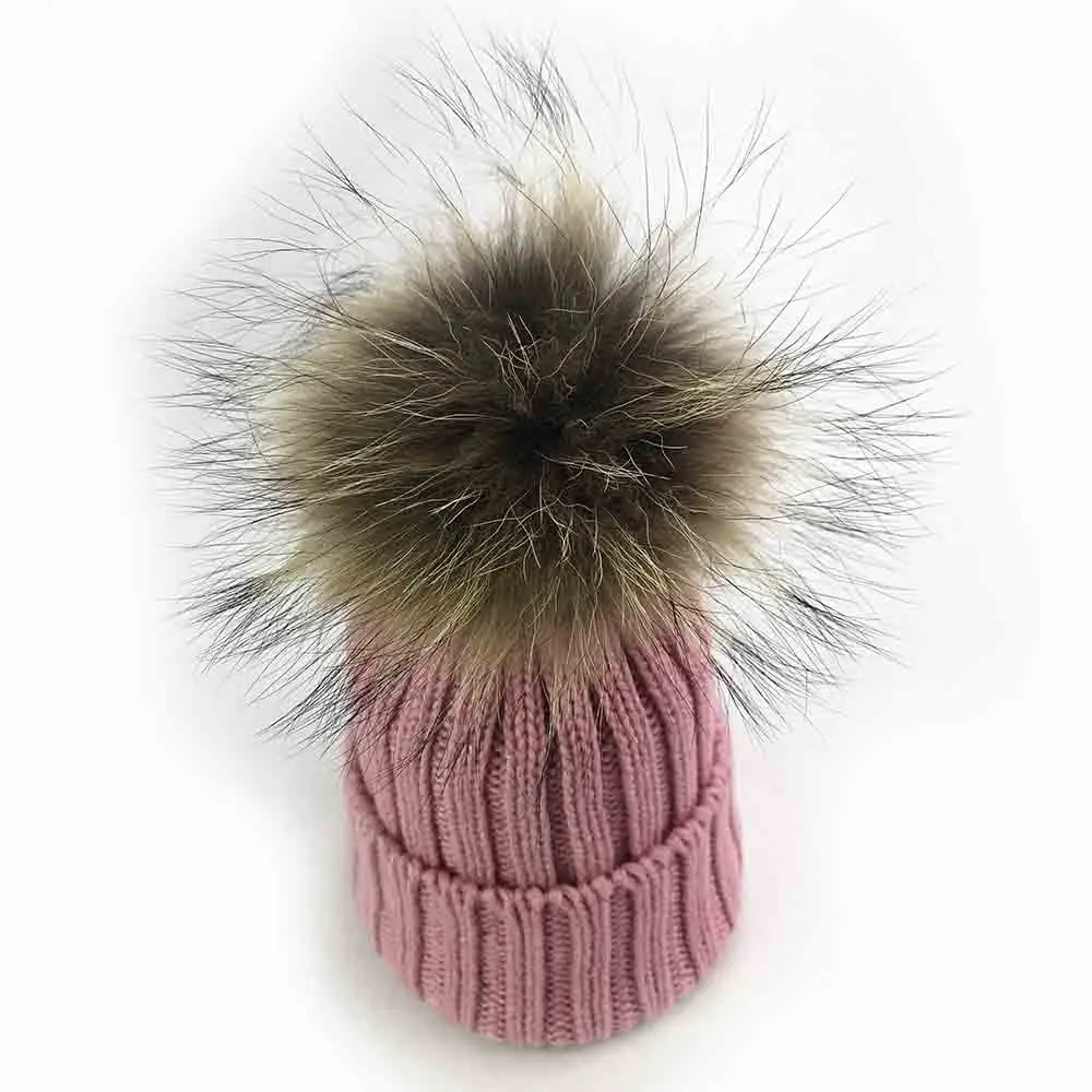 Зимние вязаные Для женщин мешковатая шапка берет для девочек Лыжная Шапочка - Цвет: pink with pom