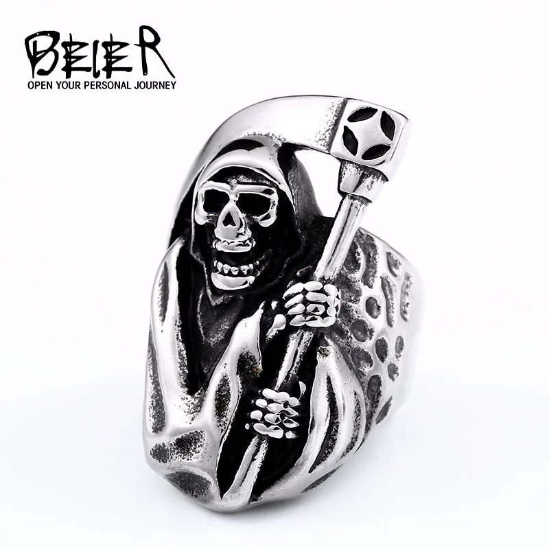 Торговля BEIER классический рок кольцо с черепом в стиле панк для мужчин Нержавеющая сталь мужские Модные украшения вечерние подарок BR8-143