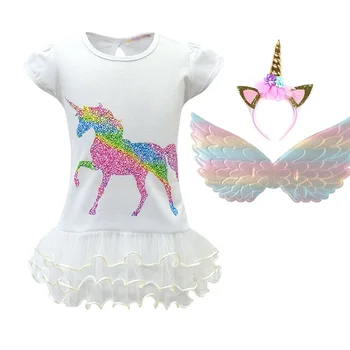 

2-8T Little Girls Unicorn Printed Dress Cap Sleeve Fluffy Children Dancing Tutu Dress Kids Rainbow T Shirt Tops Outfit Clothes