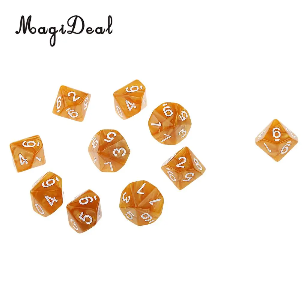 MagiDeal 10Pcs Acrylic Ten Sided Dices D10 for Friends Family Party Club Pub Bar Playing D&D RPG Games Funny Toys 22x22x22mm
