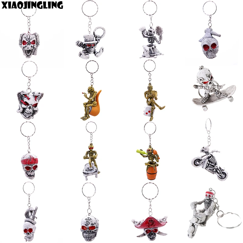 

XIAOJINGLING Novelty Skull Keychain Men Vintage Rubber Devil Death Monster Pirate Trinket Motor Car Key Chain Ring Gift