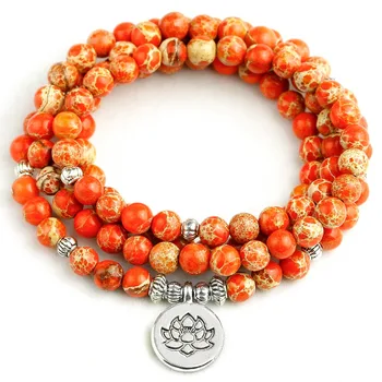 Bracelet for Women Orange Sea Sediment Stone 108 Mala Necklace 6MM Beads Buddha Yoga Bracelet Women Men New 2019 Boho