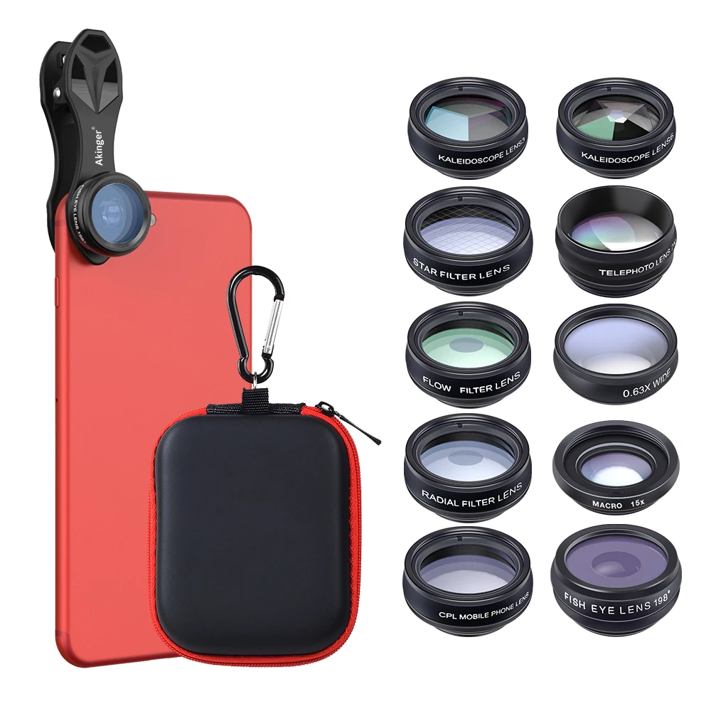 APEXEL 10in1 camera Lens in mobile phone lens Kit Fisheye wide macro