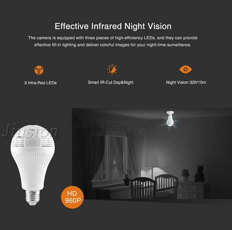 360 Degree Panorama Video Camera Wifi IP Light Bulb Surveillance Cam Recorder 13 9