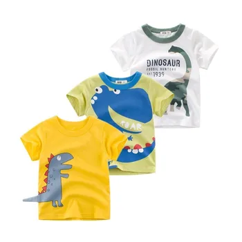 

Korean Children's Clothes 100% Cotton Dinosaurs Printed Baby Boy Short-sleeved T-shirt Summer Kids Casual Tops
