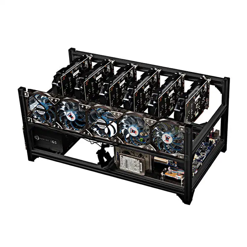 Чехол для компьютера для 6 GPU с корпусом, поддержка GTX 1080 ti 1070 1060 1050 P106, вентилятор видеокарты, 2 источника питания - Цвет: Black GC2