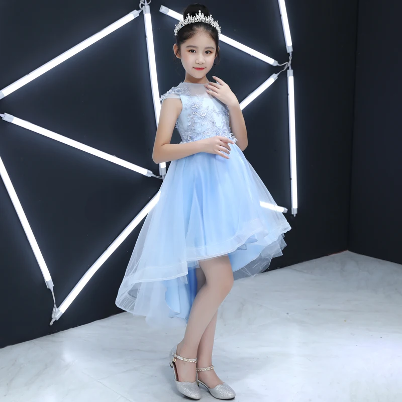 Aliexpress Summer New Children S Elegant Blue Color Summer New Children S Elegant Blue Color Birthday Wedding Party Tail Dress Kids Babies Model Show Pageant Tutu Prom
