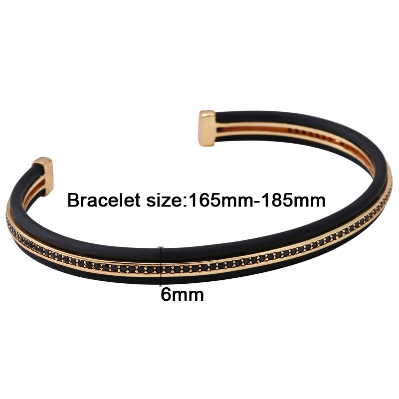 Mcllroy bangle bracelets men cuff with black rubber men bangles bracelet bar pulseira & CZ Micro Paved Bijoux Men Jewelry