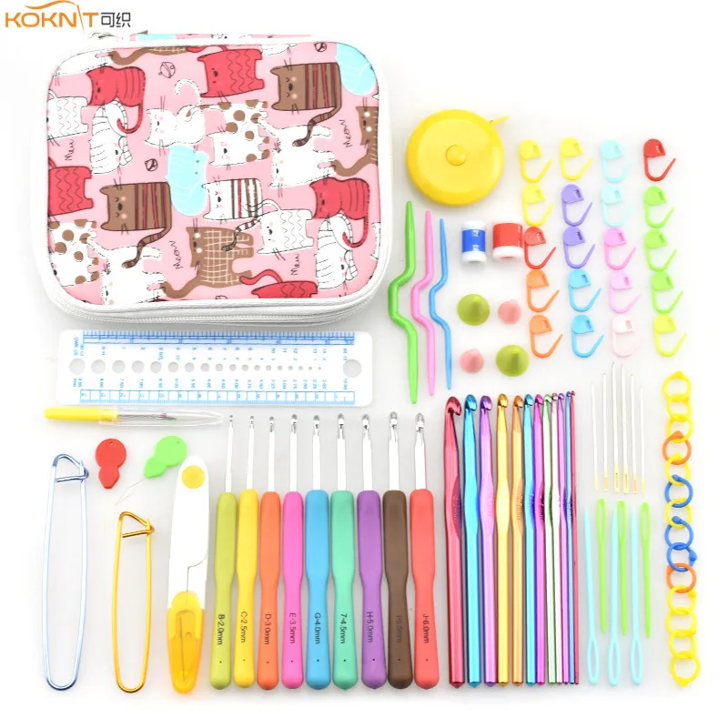 

91Pcs/set KOKNIT Aluminium Crochet Hooks Knit Colorful Crochet Needle Set Sweater Knitting Needls Set DIY Clothes Scarf with Bag