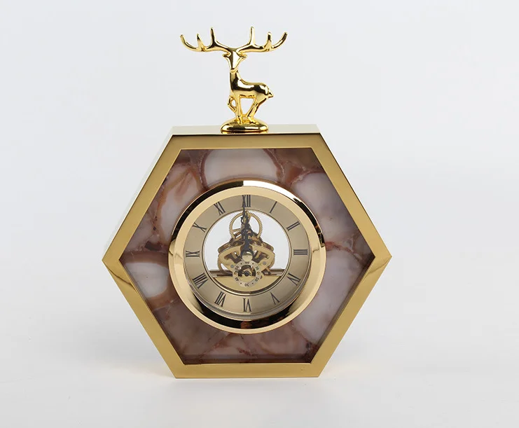 Современный Изысканный домашний стол часы с оленем высокого класса шестиугольник немой маятник спальня настольные часы декорирование бутика LF83