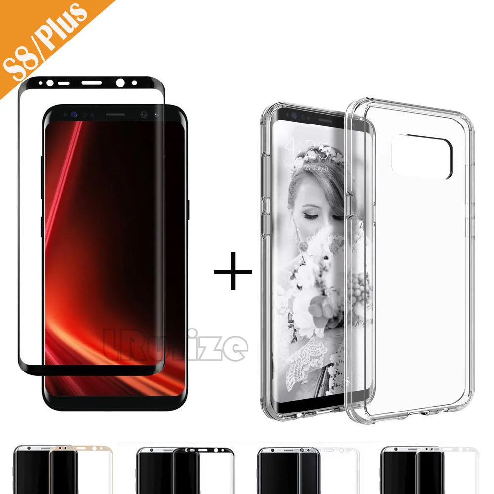 

LRuiize 3D Curved Full Cover Color Tempered Glass for Samsung Galaxy S8/S8 Plus /S7 Edge Screen Protector film+TPU Case Cover